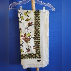 Vintage French Shawl Beige Green Brown Scarve Table Cloth